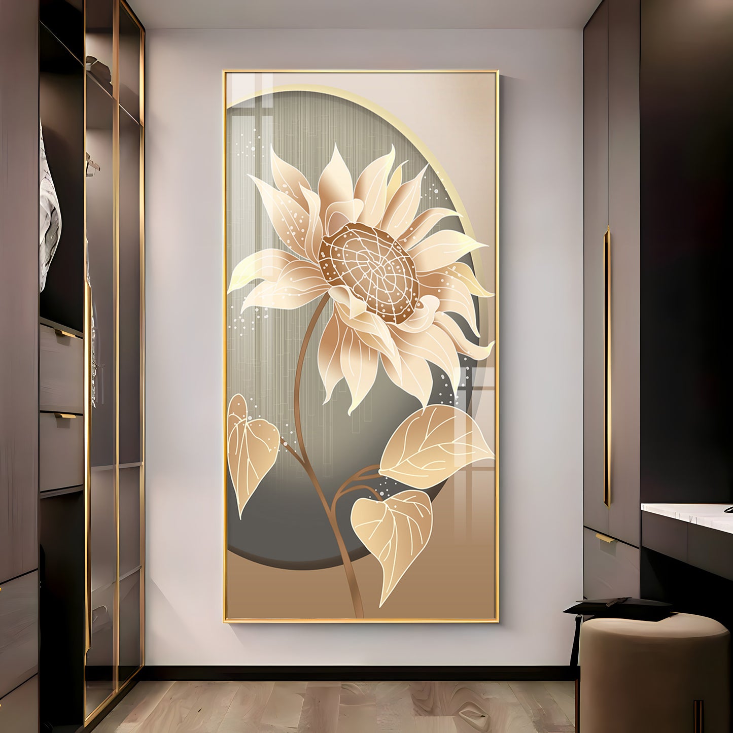 Modern Metal Sunflower Premium Acrylic Vertical Wall Art