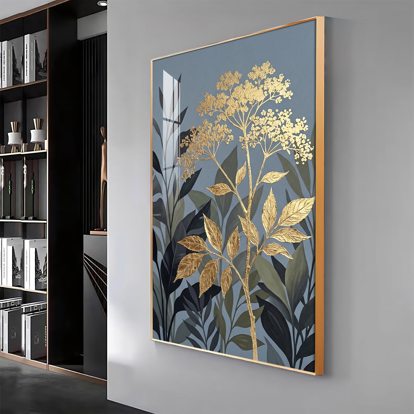 Republic Midnight Blue Botanical Leaves Premium Acrylic Vertical Wall Art