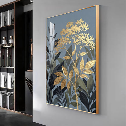 Republic Midnight Blue Botanical Leaves Premium Acrylic Vertical Wall Art