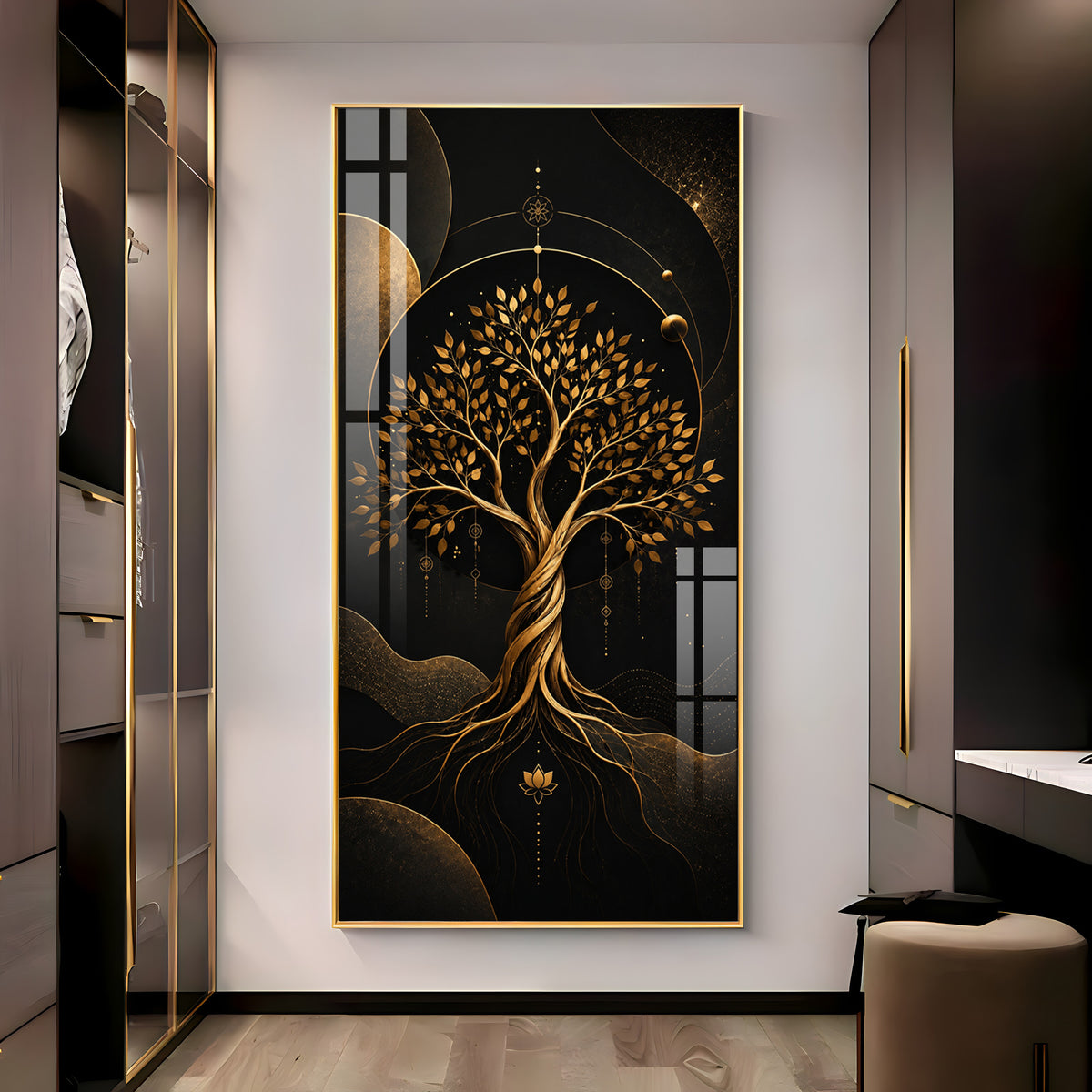 Modern Luxury Gold Tree Premium Acrylic Vertical Wall Art