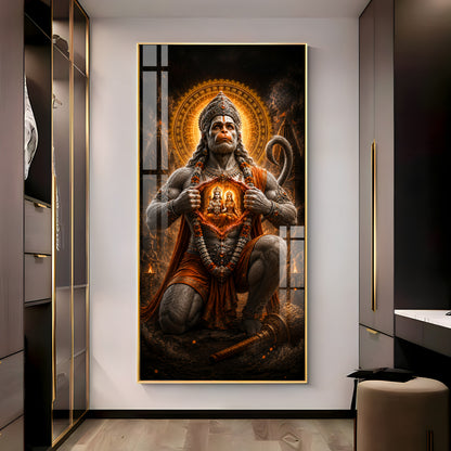Lord Hanuman Showing Ram Sita In Heart Premium Acrylic Vertical Wall Art