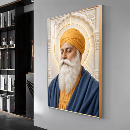 Guru Nanak Devji in Yellow Turban Premium Acrylic Vertical Wall Art