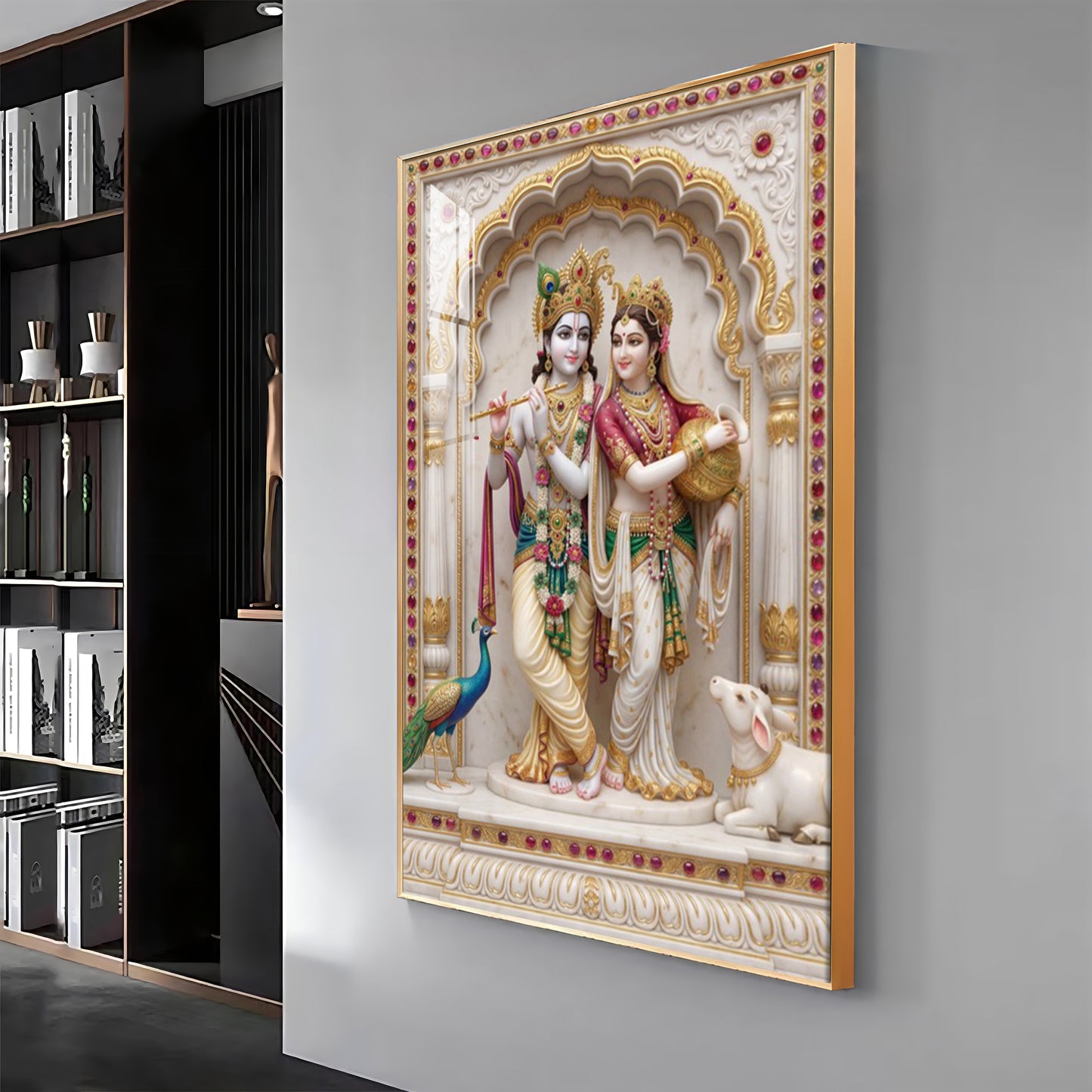 Radha Krishna Aura Premium Acrylic Vertical Wall Art