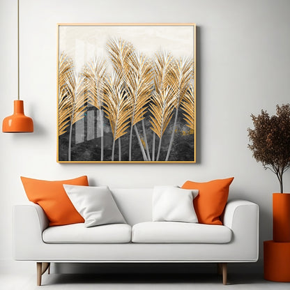 Golden Leafs Plant Premium Acrylic Square Wall Art