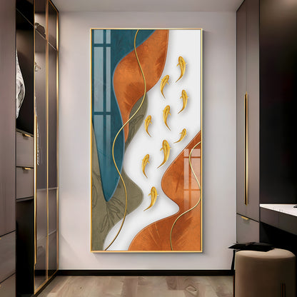 Gold Fish With Abstract Design Premium Acrylic Vertical Wall Art