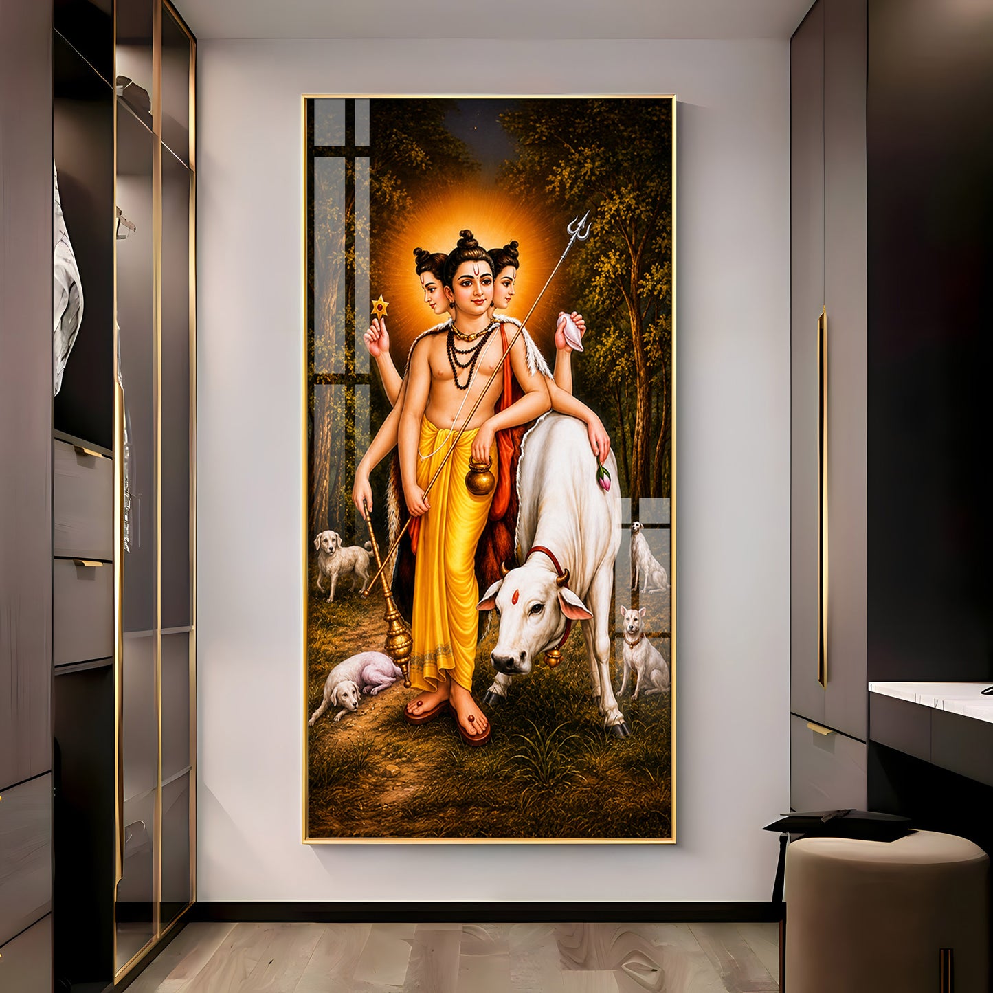Hindu Lord Dattatreya Premium Acrylic Vertical Wall Art