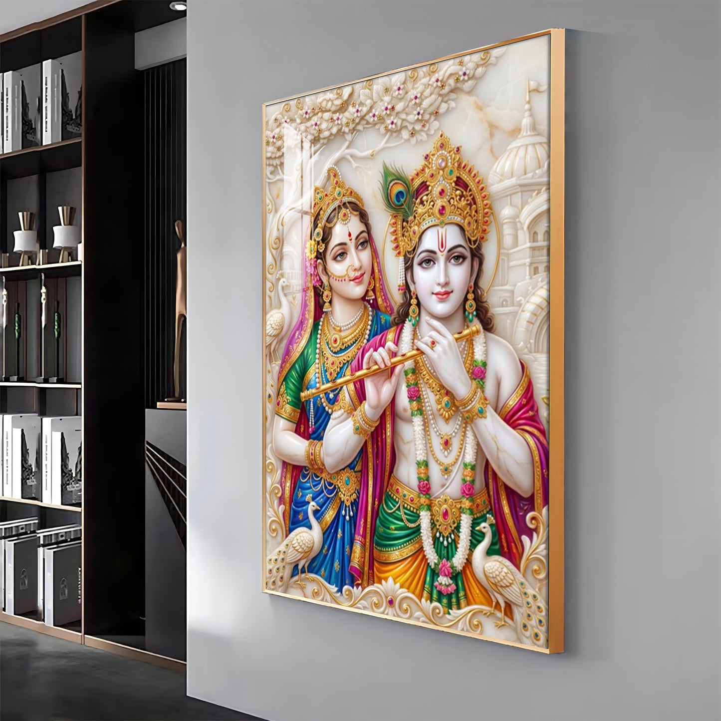 Krishna & Shri Radha With Flute Premium Acrylic Vertical Wall Art