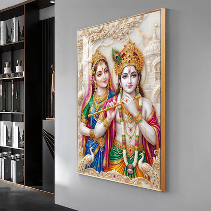 Krishna & Shri Radha With Flute Premium Acrylic Vertical Wall Art