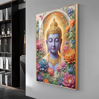 Depiction Of Lord Gautam Buddha Premium Acrylic Vertical Wall Art