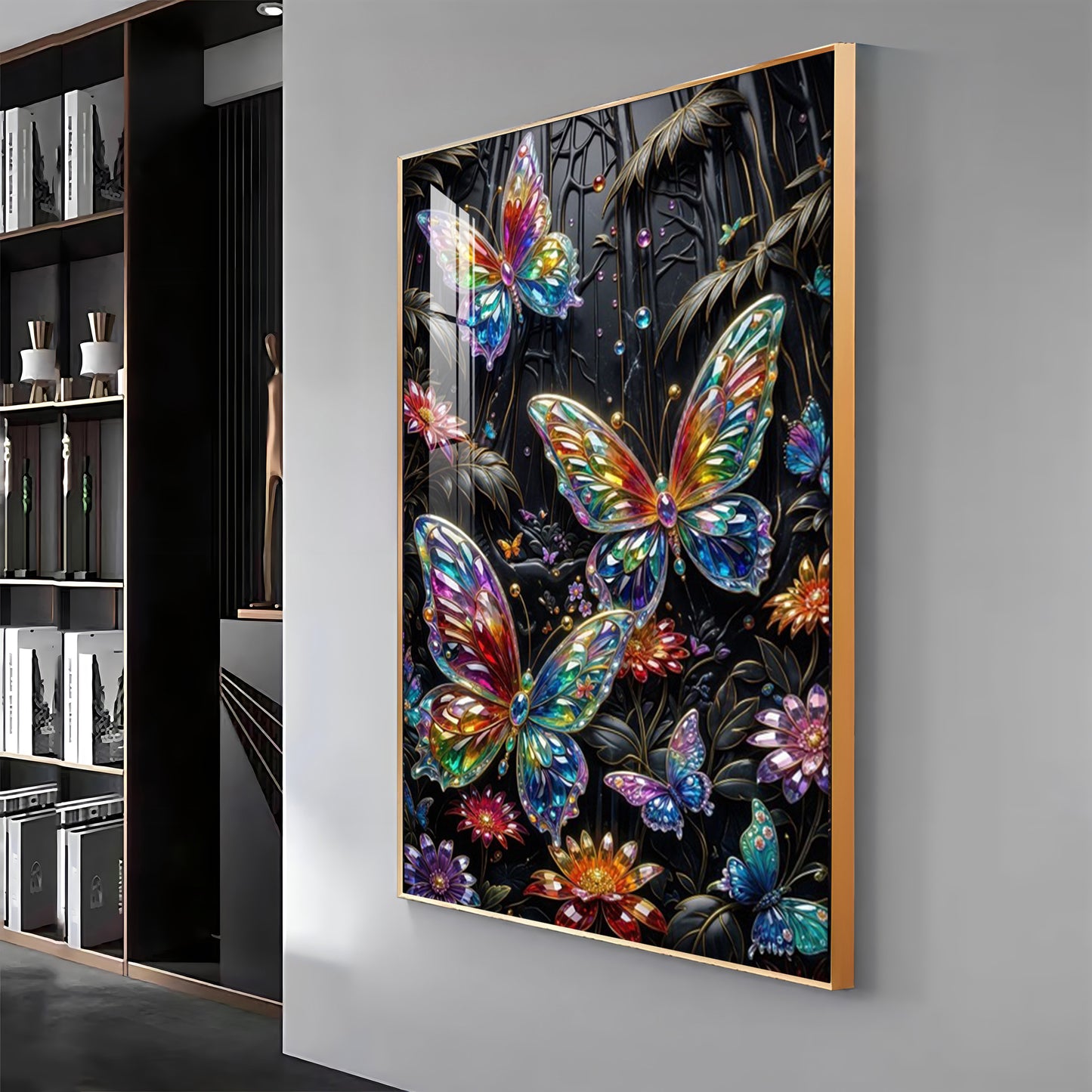 Butterflies & Flowers Premium Acrylic Vertical Wall Art
