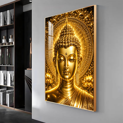 Golden Buddha Face Premium Acrylic Vertical Wall Art
