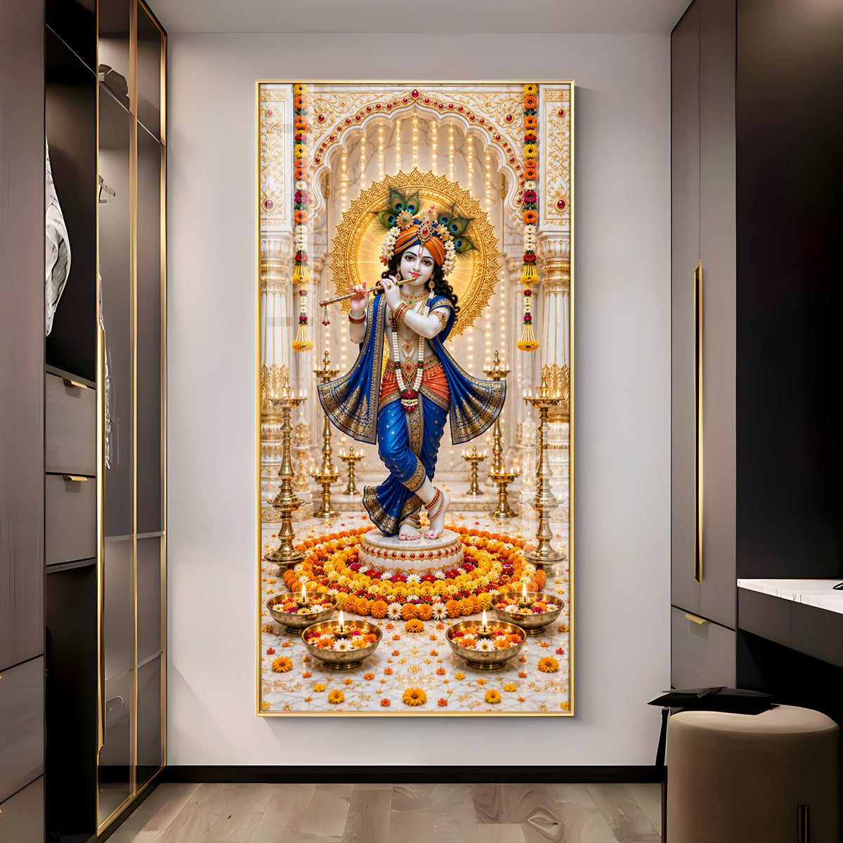 Krishna In Blue Poshak Premium Acrylic Vertical Wall Art