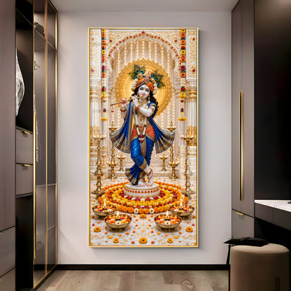 Krishna In Blue Poshak Premium Acrylic Vertical Wall Art