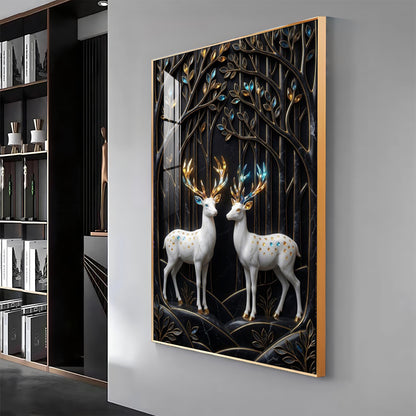 White Deers In Nature Premium Acrylic Vertical Wall Art