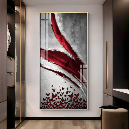 Red Crimson Swirl and Butterfly Premium Acrylic Vertical Wall Art
