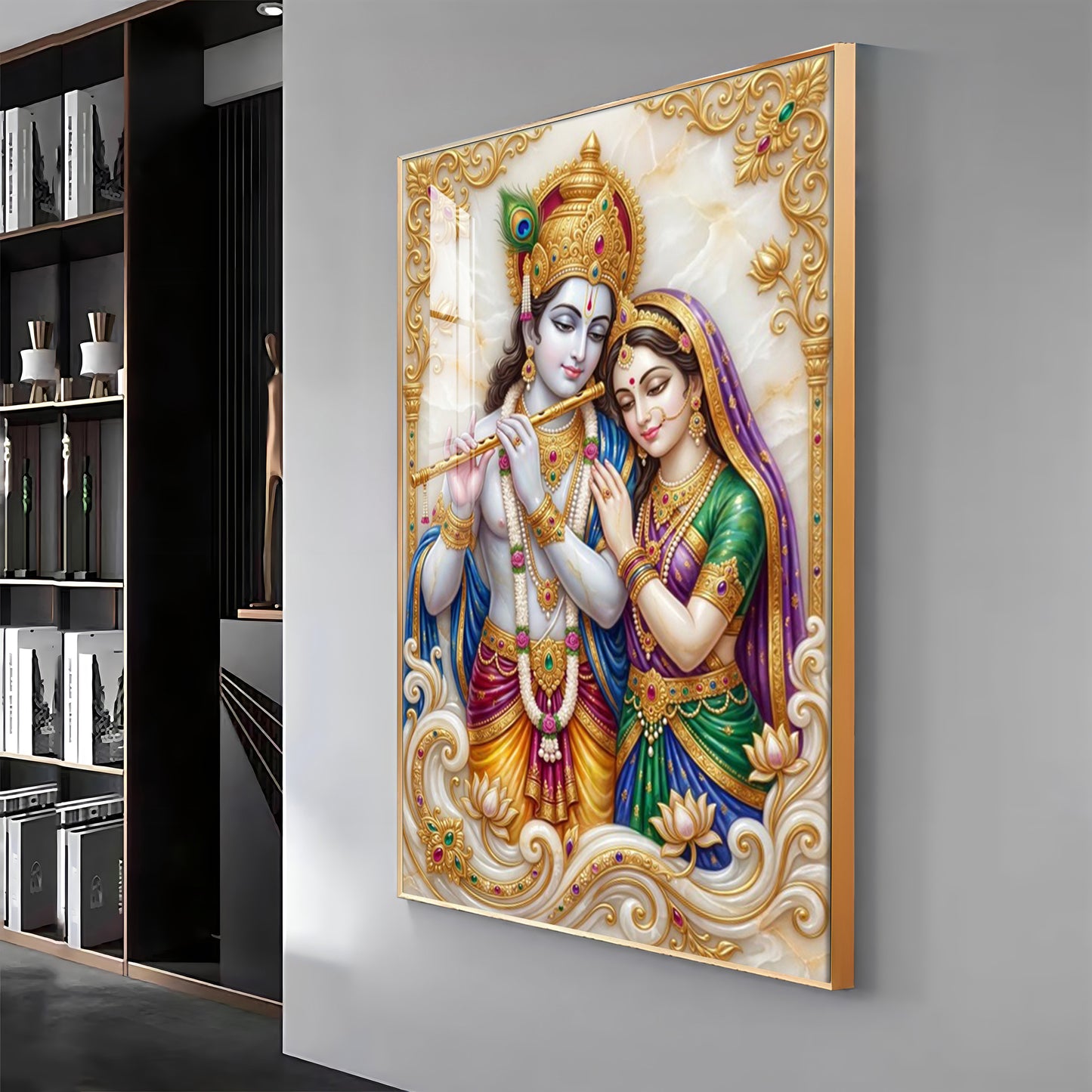 Hindu Deitie Krishna With Radha Premium Acrylic Vertical Wall Art