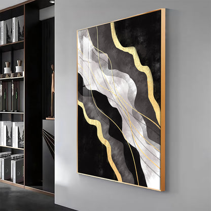 Golden Veins on Black Premium Acrylic Vertical Wall Art