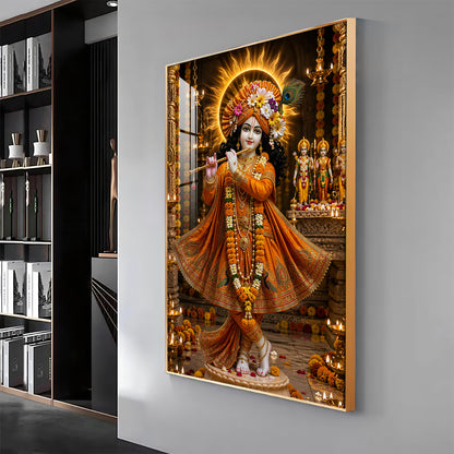 Lord Krishna Playing The Flute Premium Acrylic Vertical Wall Art