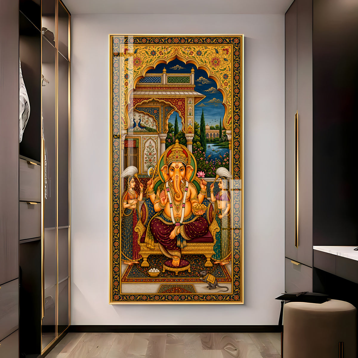 Lord Ganesha Pichwai Premium Acrylic Vertical Wall Art