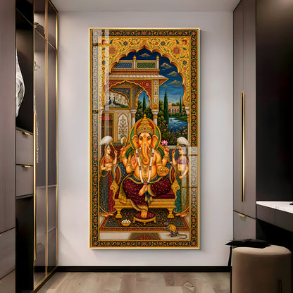 Lord Ganesha Pichwai Premium Acrylic Vertical Wall Art