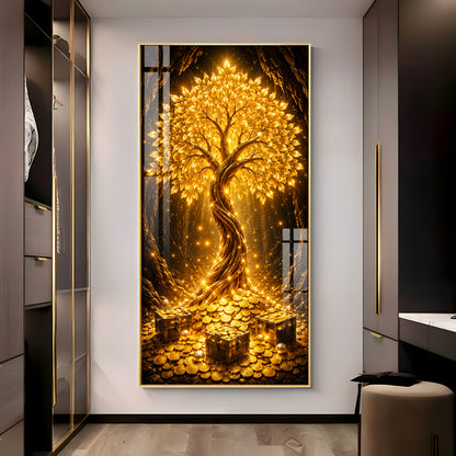 Golden Tree Of Wealth Premium Acrylic Vertical Wall Art