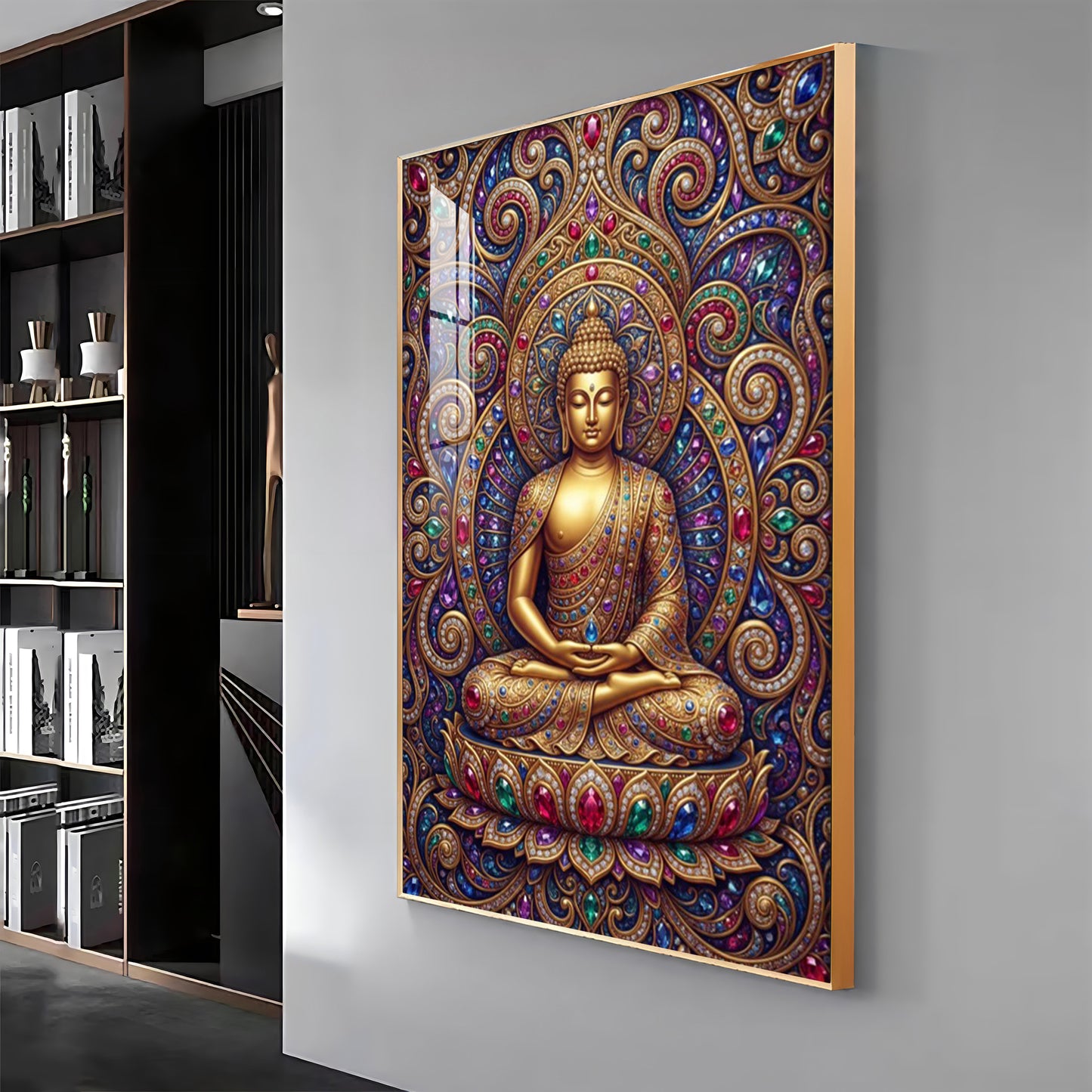 Colourful Meditating Buddha Premium Acrylic Vertical Wall Art