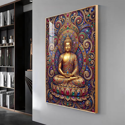 Colourful Meditating Buddha Premium Acrylic Vertical Wall Art
