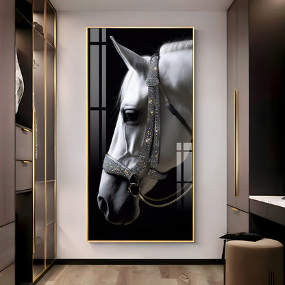 White Horse With Black Background Premium Acrylic Vertical Wall Art