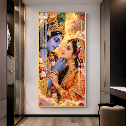 Divine Bond of Krishna and Radha Premium Acrylic Vertical Wall Art