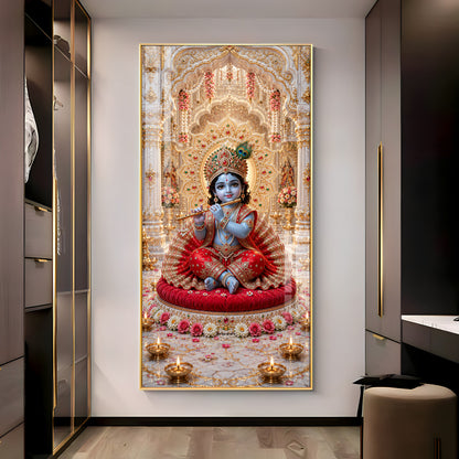 Laddu Gopal Playing Flute Premium Acrylic Vertical Wall Art