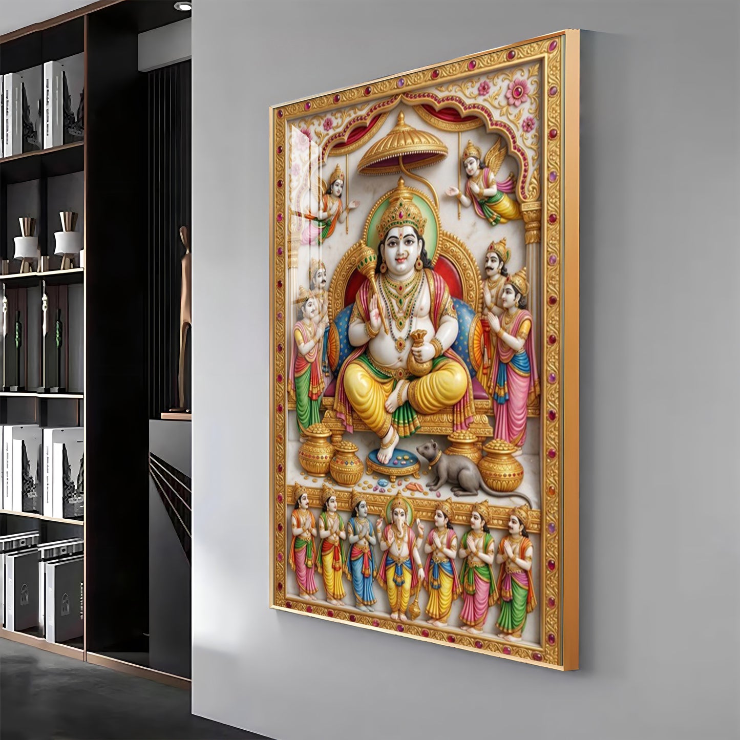 Lord Dhanpati Premium Acrylic Vertical Wall Art