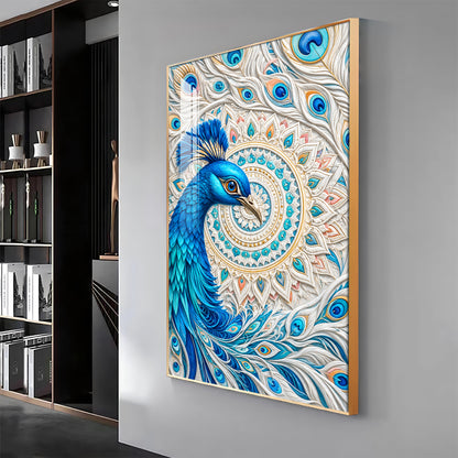 Majestic Blue Peacock Premium Acrylic Vertical Wall Art