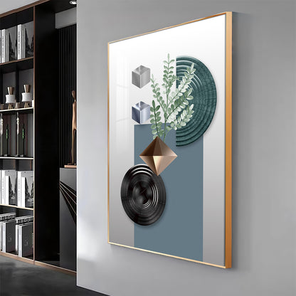 Geometric Art With Leafs Premium Acrylic Vertical Wall Art