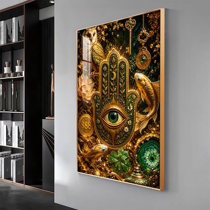 Golden Hamsa Hand Premium Acrylic Vertical Wall Art