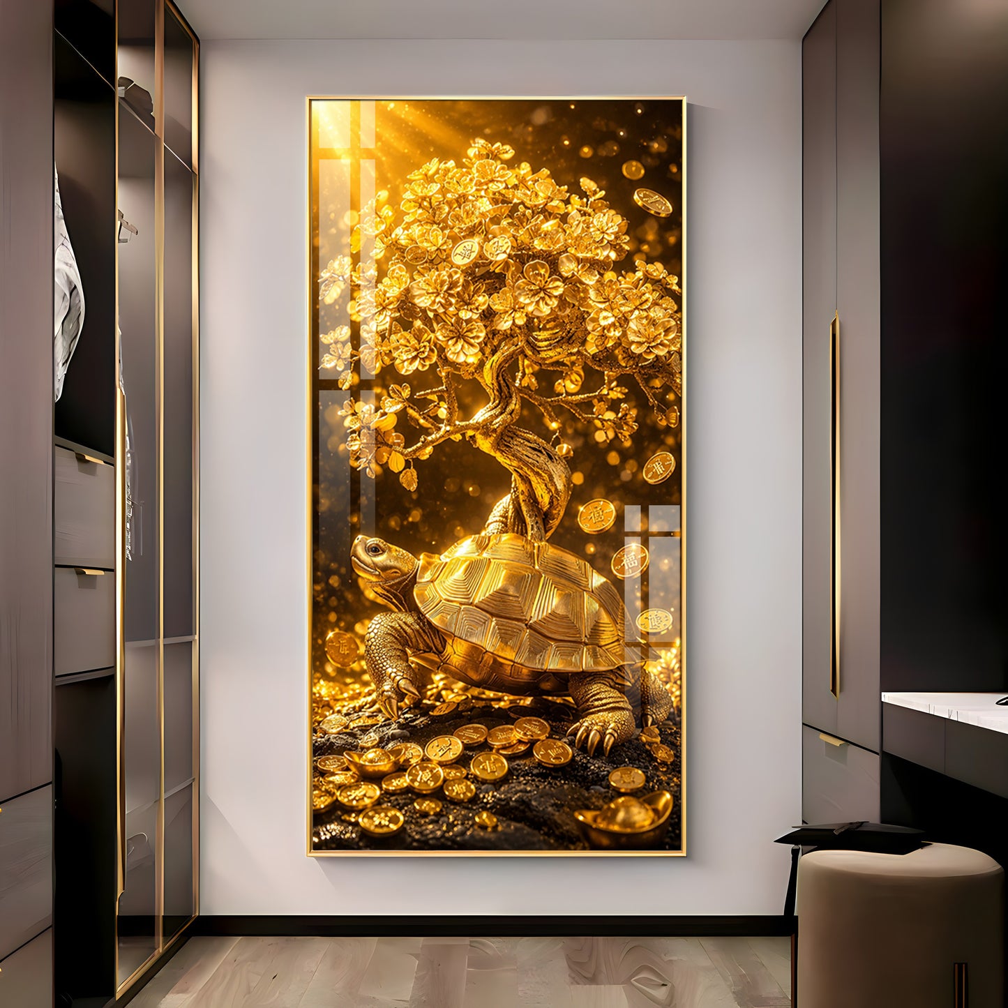 Divine Tortoise With Money Tree Premium Acrylic Vertical Wall Art
