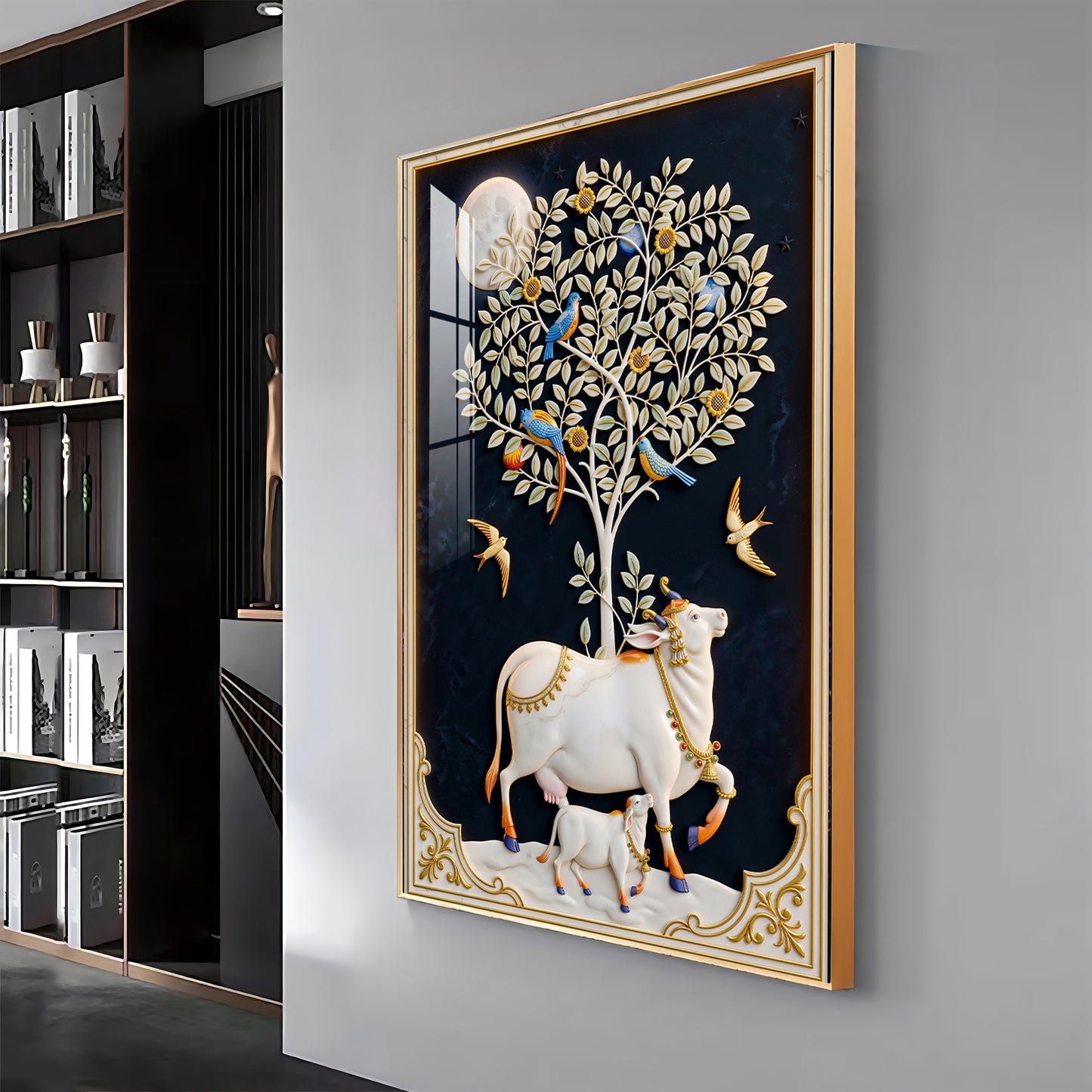 Kamdhenu Cow Premium Acrylic Vertical Wall Art