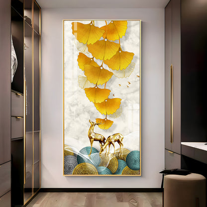 Elk Leaves With Deer Premium Acrylic Vertical Wall Art