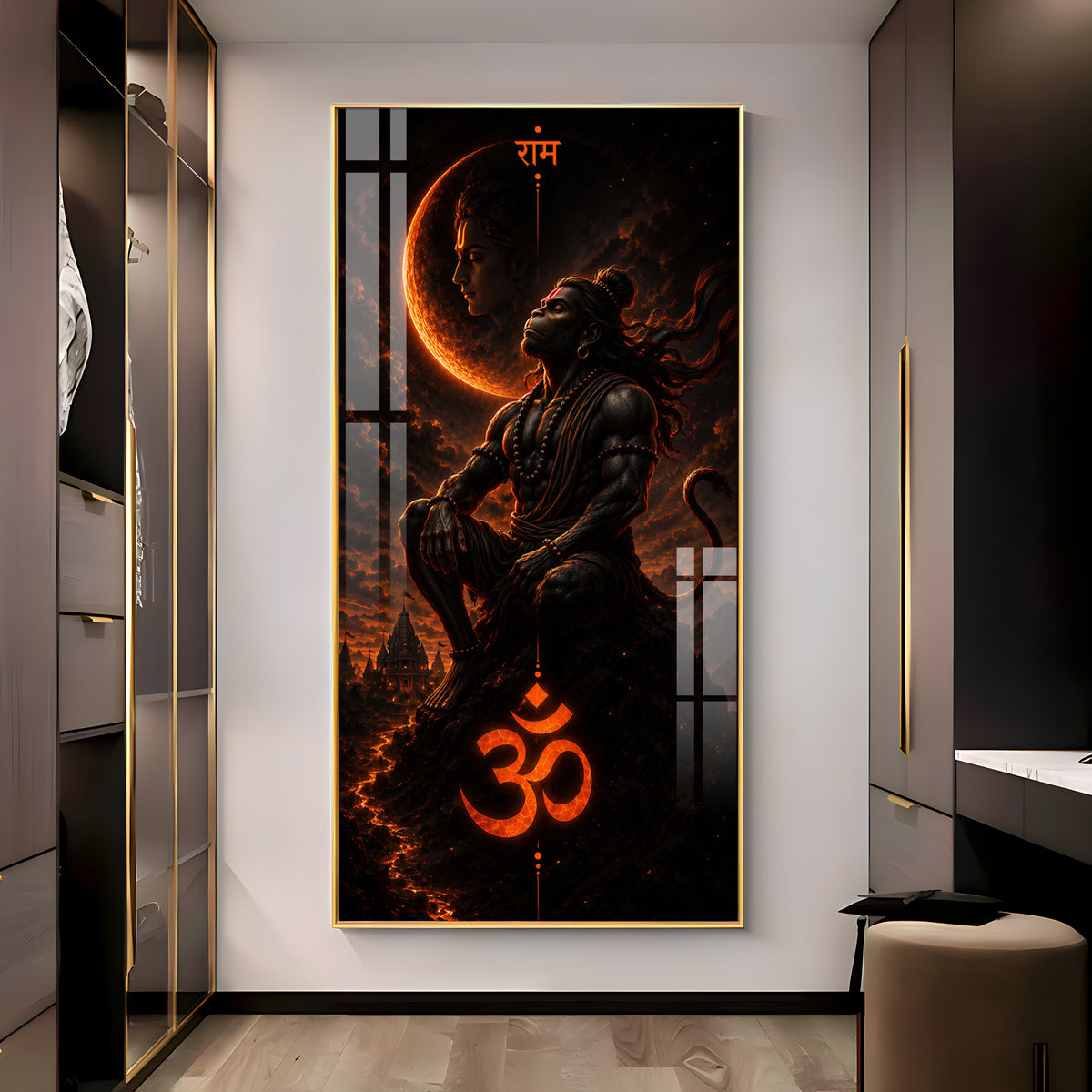 Meditating Lord Hanuman Premium Acrylic Vertical Wall Art