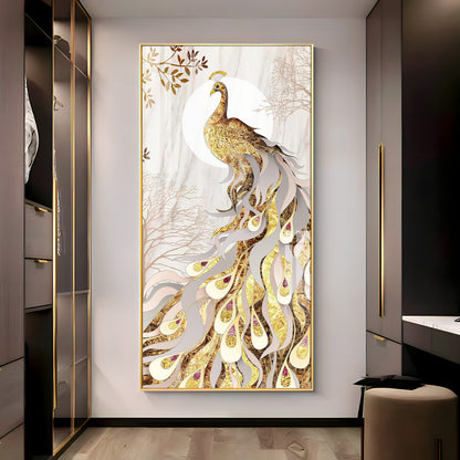 Golden Gradient Peacock Premium Acrylic Vertical Wall Art