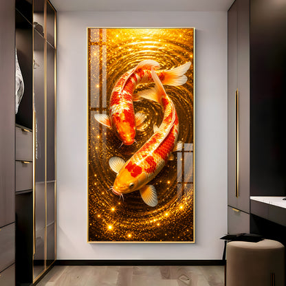 Twin Golden Koi Fish Premium Acrylic Vertical Wall Art