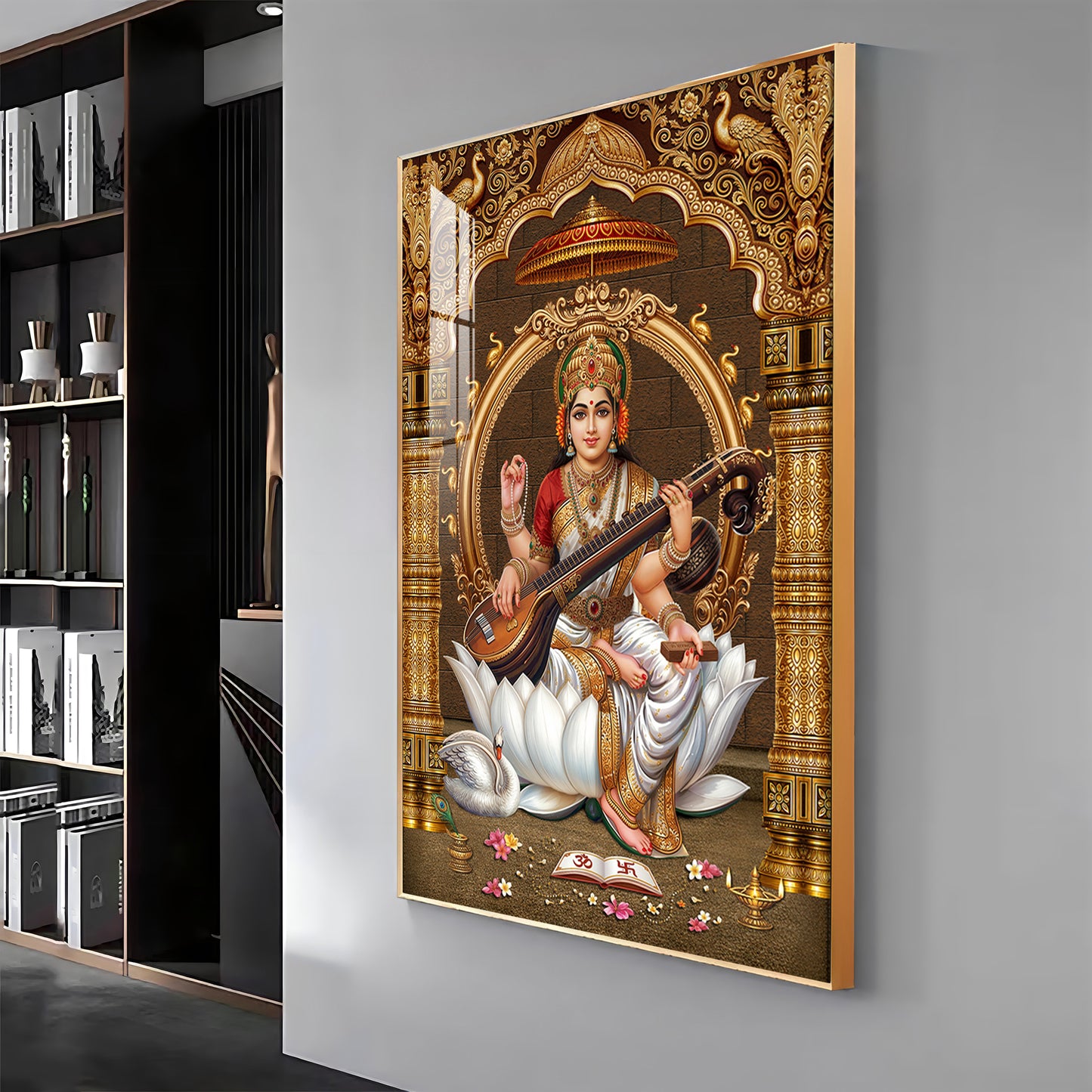 Goddess Saraswati Premium Acrylic Vertical Wall Art