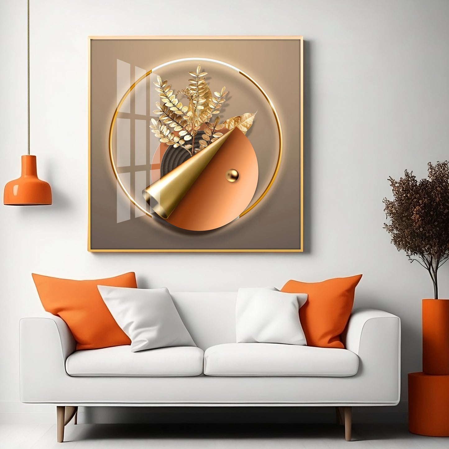 Aura Golden Petals Premium Acrylic Square Wall Art