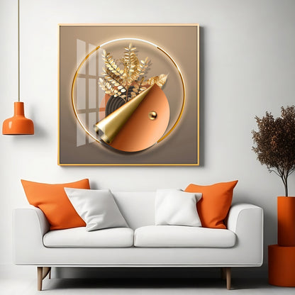 Aura Golden Petals Premium Acrylic Square Wall Art