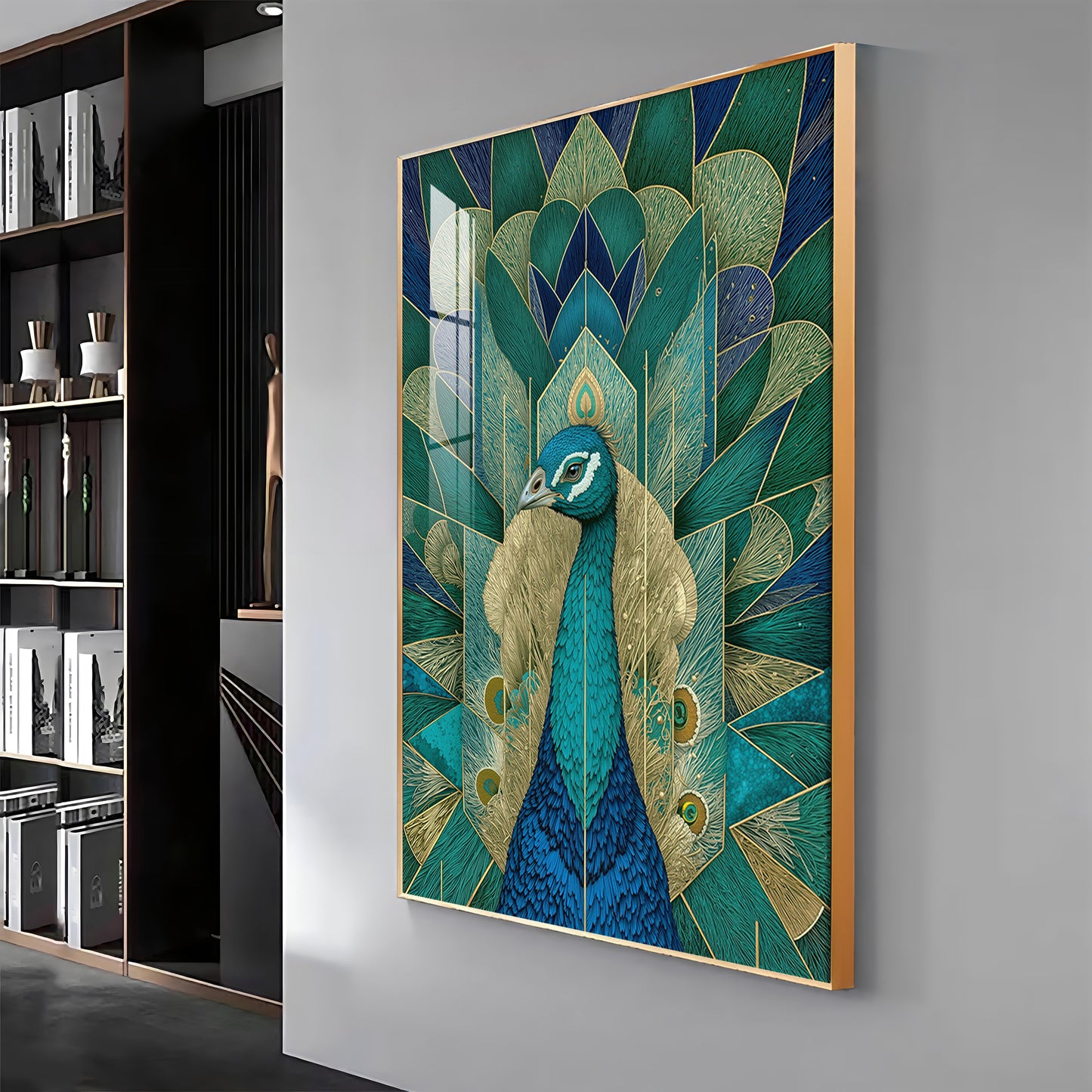 Elegant Teal Peacock Premium Acrylic Vertical Wall Art