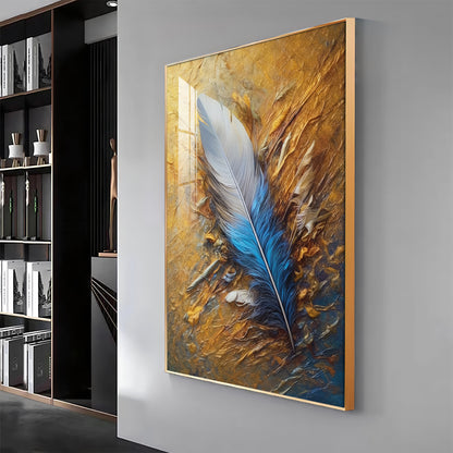 White & Blue Grace Of Leaf Premium Acrylic Vertical Wall Art