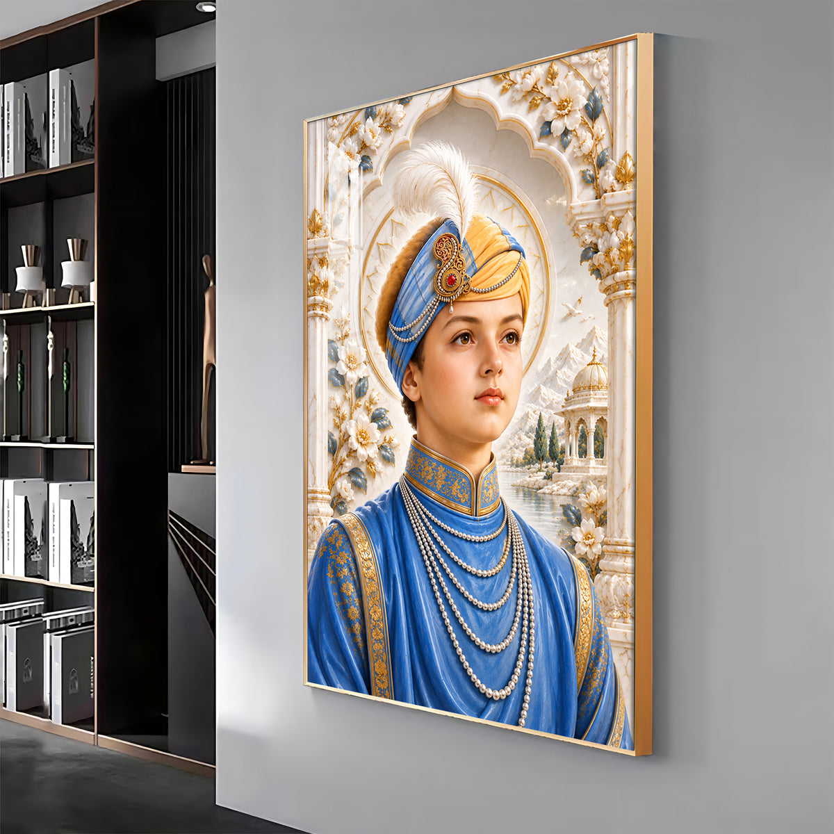 Guru Harkrishan Sahib Ji In Blue Attire Premium Acrylic Vertical Wall Art