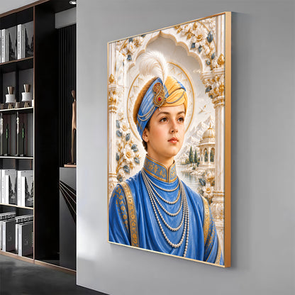 Guru Harkrishan Sahib Ji In Blue Attire Premium Acrylic Vertical Wall Art