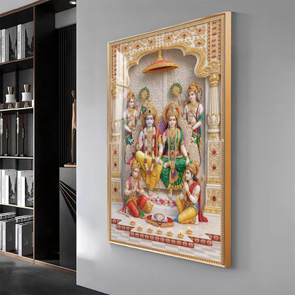 Lord Ram seated with Goddess Sita Premium Acrylic Vertical Wall Art