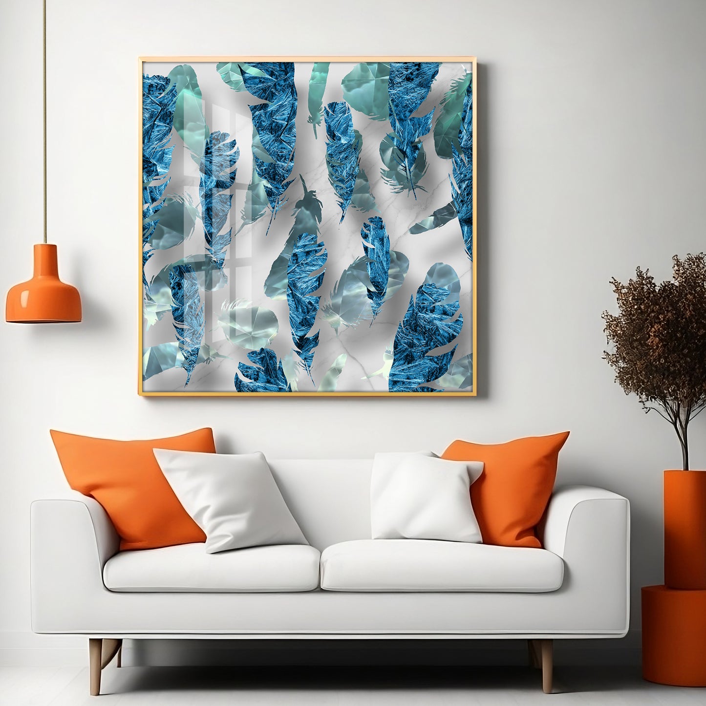 Elegant Blue Feather Premium Acrylic Square Wall Art