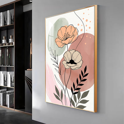 Floral Line & Geometric Shapes Premium Acrylic Vertical Wall Art